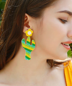 Women Hand Knitting Rice Ball Little Daisy Cactus Drop Earrings