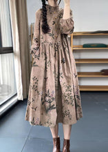 Load image into Gallery viewer, Women Khaki Button Ruffled Print Dress Spring