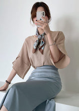 Load image into Gallery viewer, Women Khaki O-Neck Slim Fit Linen Shirt Top Butterfly Sleeve