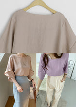 Load image into Gallery viewer, Women Khaki O-Neck Slim Fit Linen Shirt Top Butterfly Sleeve