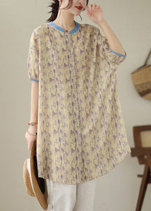 Women Khaki Oversized Print Linen Shirt Dress Summer