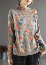 Load image into Gallery viewer, Women Khaki Print Sweater Tops High Neck Plus Size Spring Knitwear