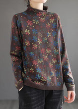 Load image into Gallery viewer, Women Khaki Print Sweater Tops High Neck Plus Size Spring Knitwear