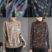 Load image into Gallery viewer, Women Khaki Print Sweater Tops High Neck Plus Size Spring Knitwear