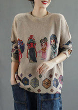 Load image into Gallery viewer, Women Khaki Retro Print Floral Knitted Sweaters Top