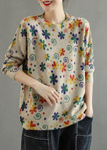 Load image into Gallery viewer, Women Khaki Retro Print Floral Knitted Sweaters Top