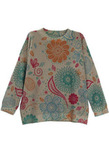 Load image into Gallery viewer, Women Khaki Retro Print Floral Knitted Sweaters Top