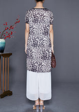 Load image into Gallery viewer, Women Leopard Patchwork Smiling Face Zircon Chiffon Dress Summer