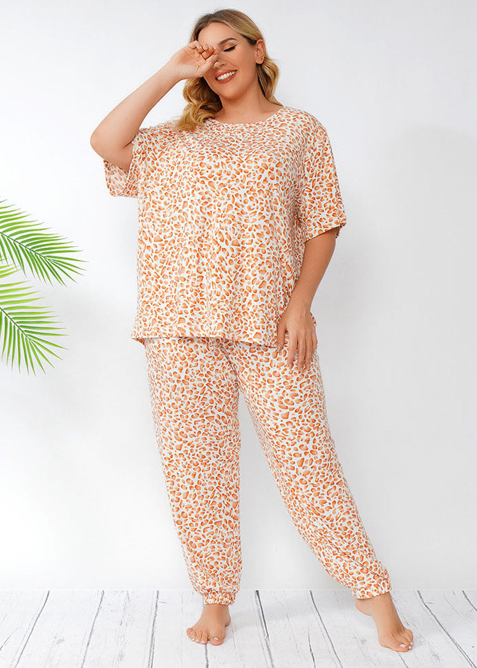 Women Leopard T Shirt Tops And Pants Chiffon Two Piece Set Pajamas Summer