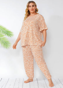 Women Leopard T Shirt Tops And Pants Chiffon Two Piece Set Pajamas Summer