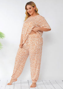 Women Leopard T Shirt Tops And Pants Chiffon Two Piece Set Pajamas Summer