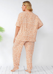 Women Leopard T Shirt Tops And Pants Chiffon Two Piece Set Pajamas Summer