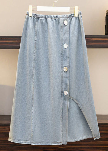 Women Light Blue Asymmetrical Elastic Waist Patchwork Denim Skirts Summer