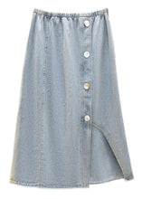 Load image into Gallery viewer, Women Light Blue Asymmetrical Elastic Waist Patchwork Denim Skirts Summer