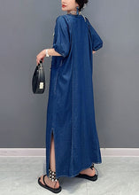 Load image into Gallery viewer, Women Navy V Neck Tie Waist Side Open Patchwork Denim Dress Summer