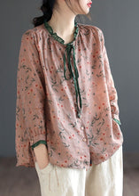 Load image into Gallery viewer, Women Neck Tie Ruffled Print Low High Design Linen Shirt Long Sleeve