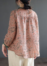 Load image into Gallery viewer, Women Neck Tie Ruffled Print Low High Design Linen Shirt Long Sleeve