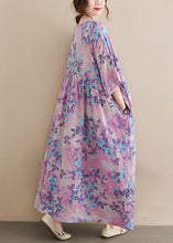 Load image into Gallery viewer, Women O-Neck Print Patchwork Wrinkled Cotton Maxi Dresses Summer