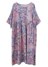 Load image into Gallery viewer, Women O-Neck Print Patchwork Wrinkled Cotton Maxi Dresses Summer