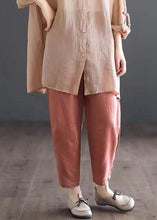 Load image into Gallery viewer, Women Orange Pockets Elastic Waist Patchwork Linen Crop Pants Summer