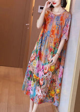 Load image into Gallery viewer, Women Orange Ruffled Print Silk Beach Dress Summer