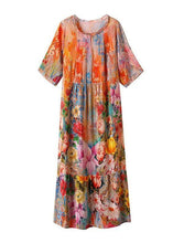 Load image into Gallery viewer, Women Orange Ruffled Print Silk Beach Dress Summer