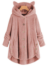 Load image into Gallery viewer, Women Pink Hooded Button Patchwork Teddy Faux Fur Coat Fall