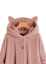 Load image into Gallery viewer, Women Pink Hooded Button Patchwork Teddy Faux Fur Coat Fall