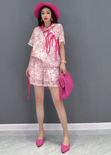 Load image into Gallery viewer, Women Pink Hooded Print Oriental Button Cotton Tanks And Shorts Two Piece Suit Set Summer