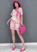 Load image into Gallery viewer, Women Pink Hooded Print Oriental Button Cotton Tanks And Shorts Two Piece Suit Set Summer