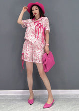 Load image into Gallery viewer, Women Pink Hooded Print Oriental Button Cotton Tanks And Shorts Two Piece Suit Set Summer