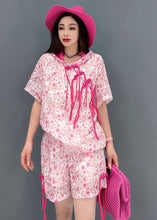 Load image into Gallery viewer, Women Pink Hooded Print Oriental Button Cotton Tanks And Shorts Two Piece Suit Set Summer