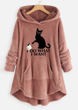 Load image into Gallery viewer, Women Pink Hooded Print Patchwork Teddy Faux Fur Sweatshirts Fall