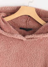 Load image into Gallery viewer, Women Pink Hooded Print Patchwork Teddy Faux Fur Sweatshirts Fall