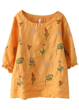 Load image into Gallery viewer, Women Pink O-Neck Embroideried Summer Ramie Blouses Half Sleeve