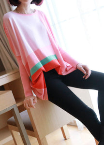 Women Pink Oversized Print Knit Tops Spring