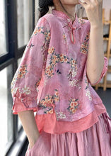 Load image into Gallery viewer, Women Pink Print Patchwork Blouses Half Sleeve