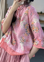 Load image into Gallery viewer, Women Pink Print Patchwork Blouses Half Sleeve