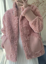 Load image into Gallery viewer, Women Pink Stand Collar Pockets Faux Fur Winter Coats