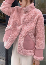 Load image into Gallery viewer, Women Pink Stand Collar Pockets Faux Fur Winter Coats