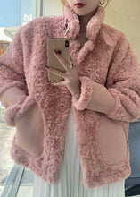 Load image into Gallery viewer, Women Pink Stand Collar Pockets Faux Fur Winter Coats