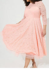 Load image into Gallery viewer, Women Pink Tulle Patchwork Zippered Lace Long Dresses Fall