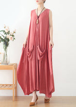 Load image into Gallery viewer, Women Pink V Neck Striped Pockets Linen Vacation Dresses Sleeveless