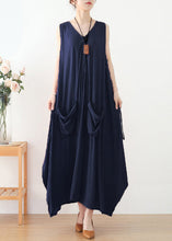 Load image into Gallery viewer, Women Pink V Neck Striped Pockets Linen Vacation Dresses Sleeveless