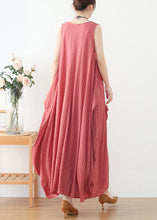 Load image into Gallery viewer, Women Pink V Neck Striped Pockets Linen Vacation Dresses Sleeveless