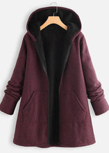 Load image into Gallery viewer, Women Purple Hooded Pockets Zippered Warm Fleece Coats Fall