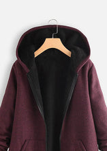 Load image into Gallery viewer, Women Purple Hooded Pockets Zippered Warm Fleece Coats Fall