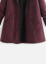 Load image into Gallery viewer, Women Purple Hooded Pockets Zippered Warm Fleece Coats Fall