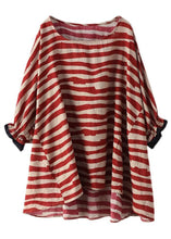 Load image into Gallery viewer, Women Red Asymmetrical Striped Cotton Pullover Spring