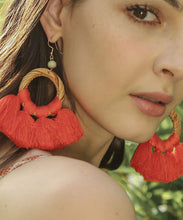 Load image into Gallery viewer, Women Red Hand Woven Tassel Drop Earrings